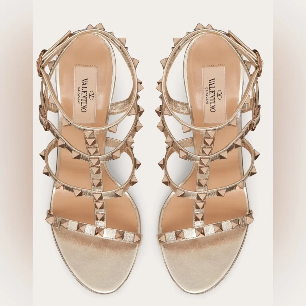 Valentino Garavani - Rockstud Metallic Calfskin Leather Ankle Strap Sandal 100mm - Picture 5 of 5